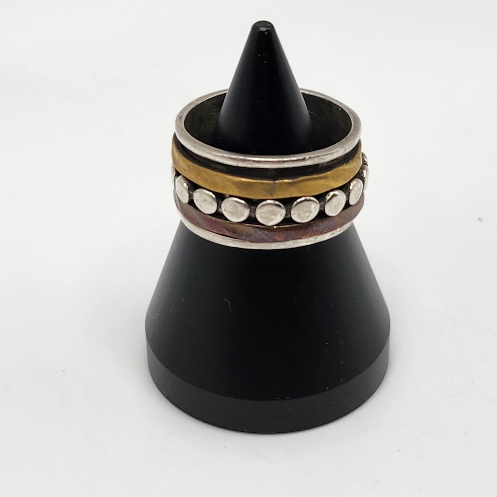 Marked 925 Sterling Silver & Triple Tone Spinner Ring FROM India. Striking! Sz 8